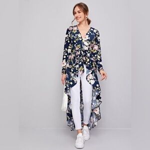 SHEIN Navy Floral High-Low Midi Dress – Size M